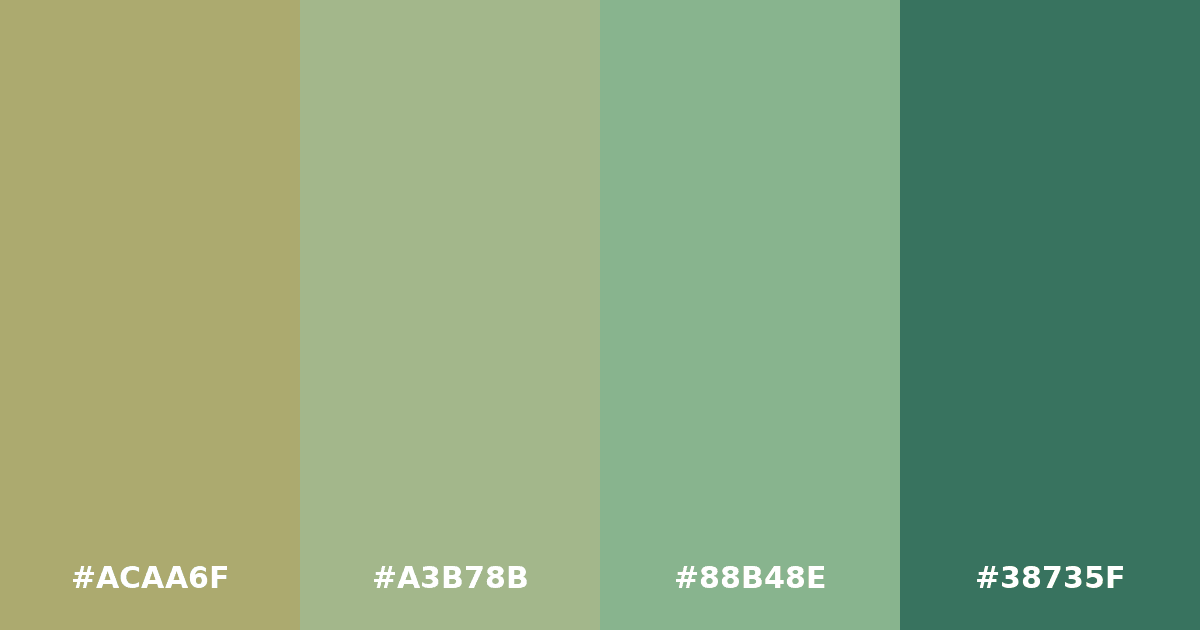 Color palette #ACAA6F #A3B78B #88B48E #38735F