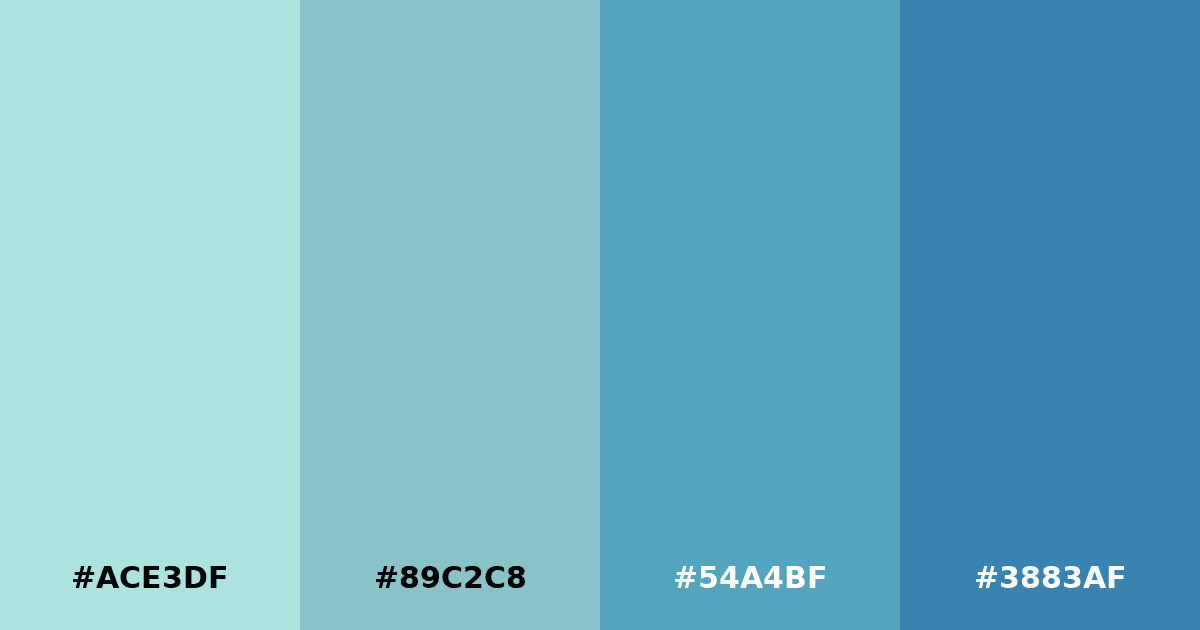 Color palette #ACE3DF #89C2C8 #54A4BF #3883AF