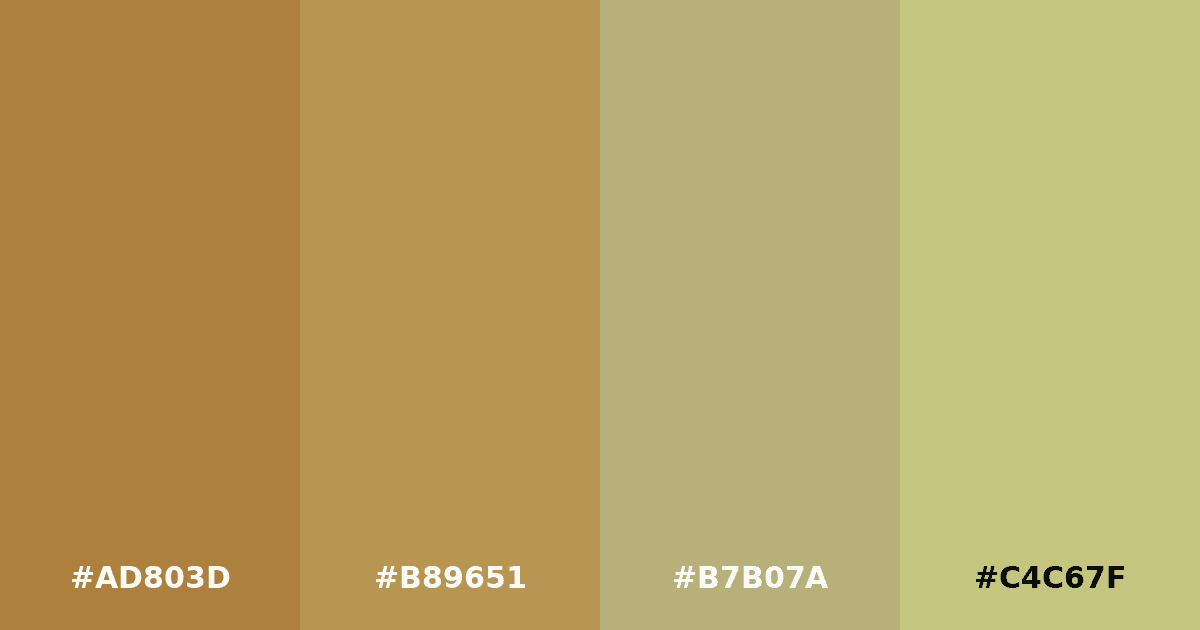 Color palette #AD803D #B89651 #B7B07A #C4C67F