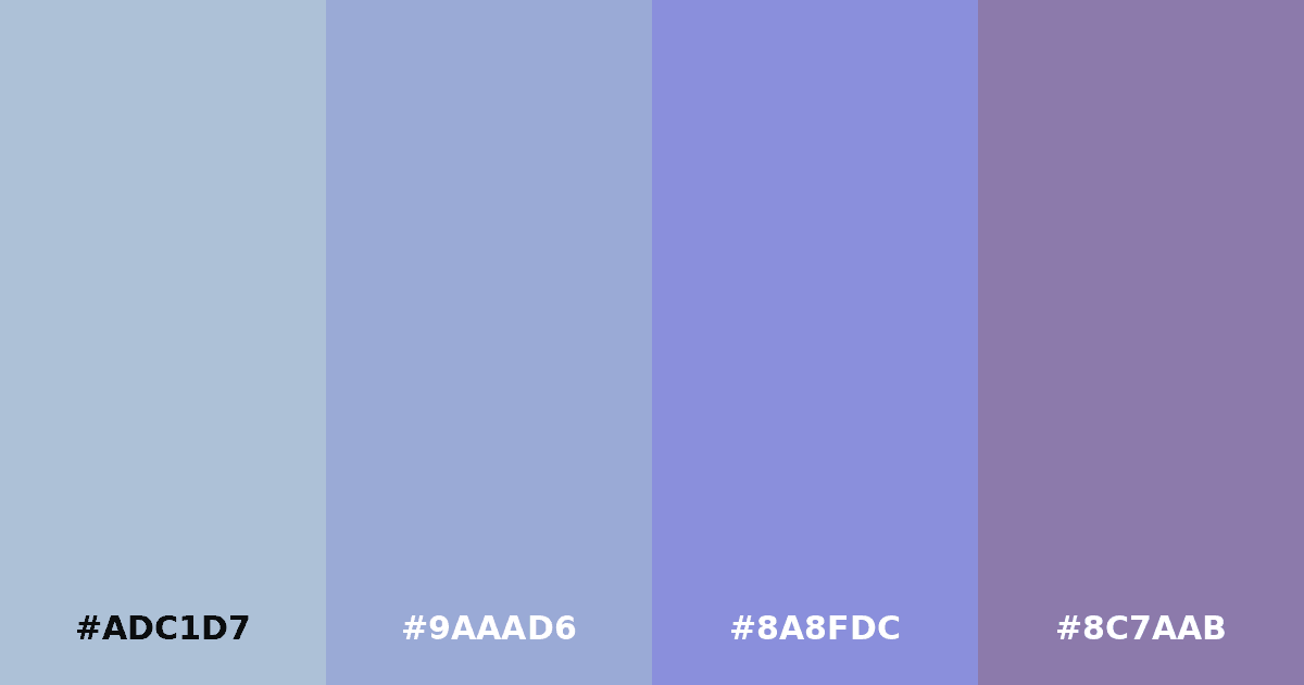 Color palette #ADC1D7 #9AAAD6 #8A8FDC #8C7AAB