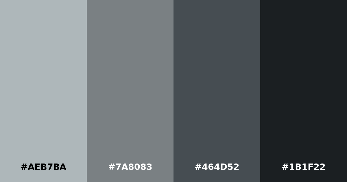 Color palette #AEB7BA #7A8083 #464D52 #1B1F22
