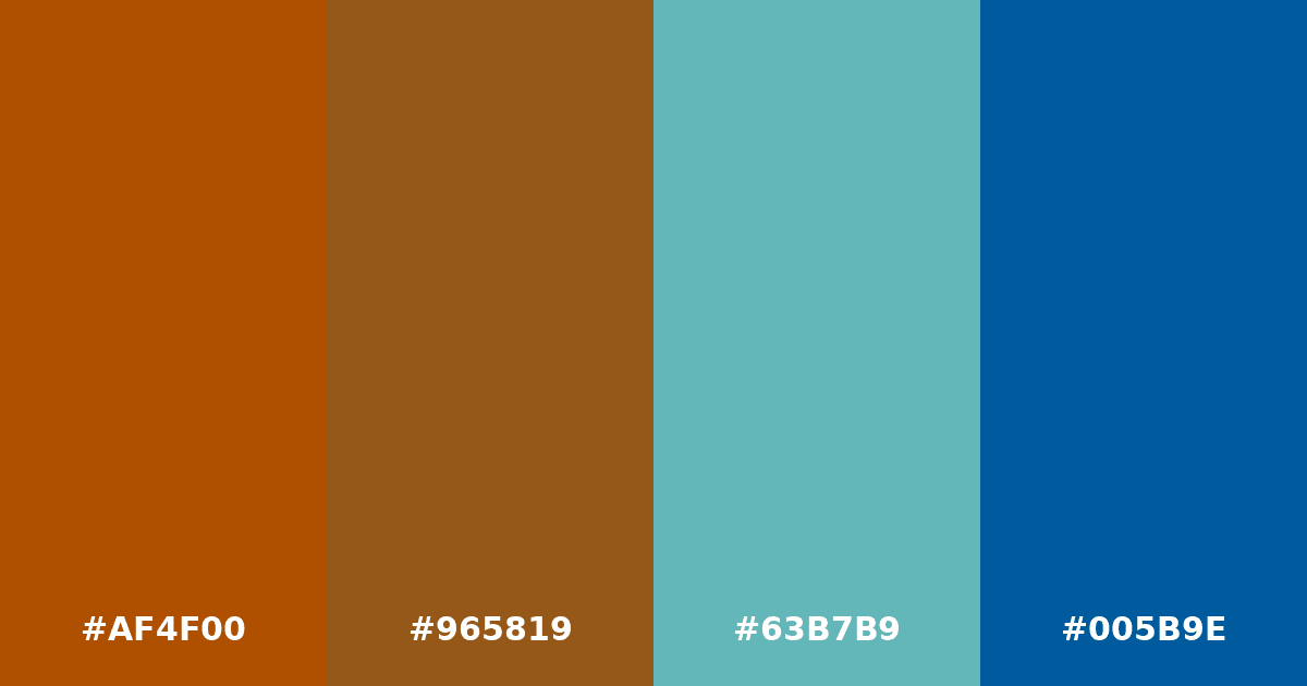 Color palette #AF4F00 #965819 #63B7B9 #005B9E