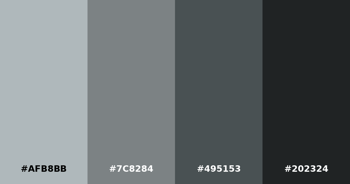 Color palette #AFB8BB #7C8284 #495153 #202324