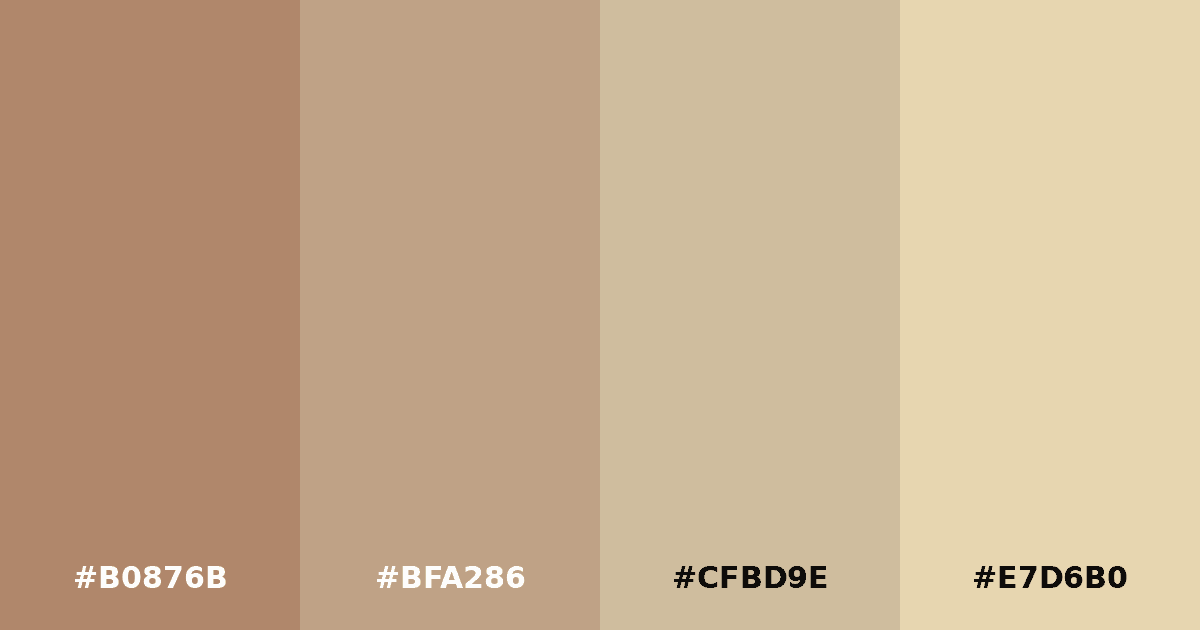 Color palette #B0876B #BFA286 #CFBD9E #E7D6B0