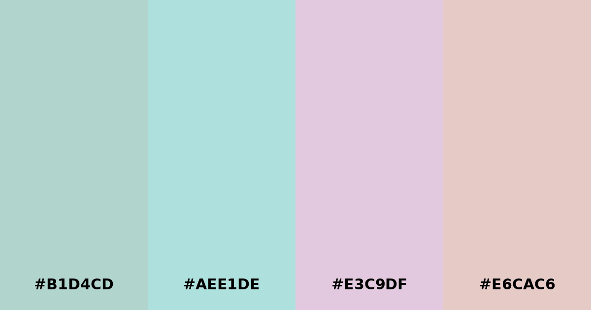 Color palette #B1D4CD #AEE1DE #E3C9DF #E6CAC6