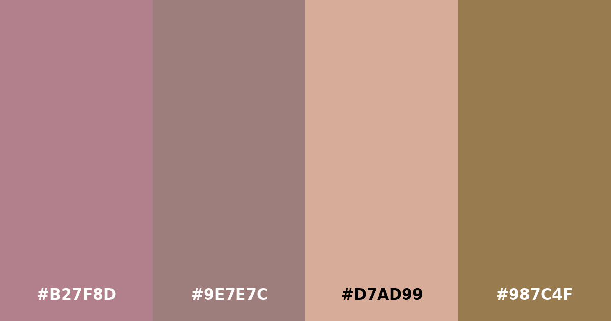 Color palette #B27F8D #9E7E7C #D7AD99 #987C4F