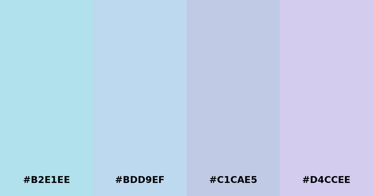 Color palette #B2E1EE #BDD9EF #C1CAE5 #D4CCEE