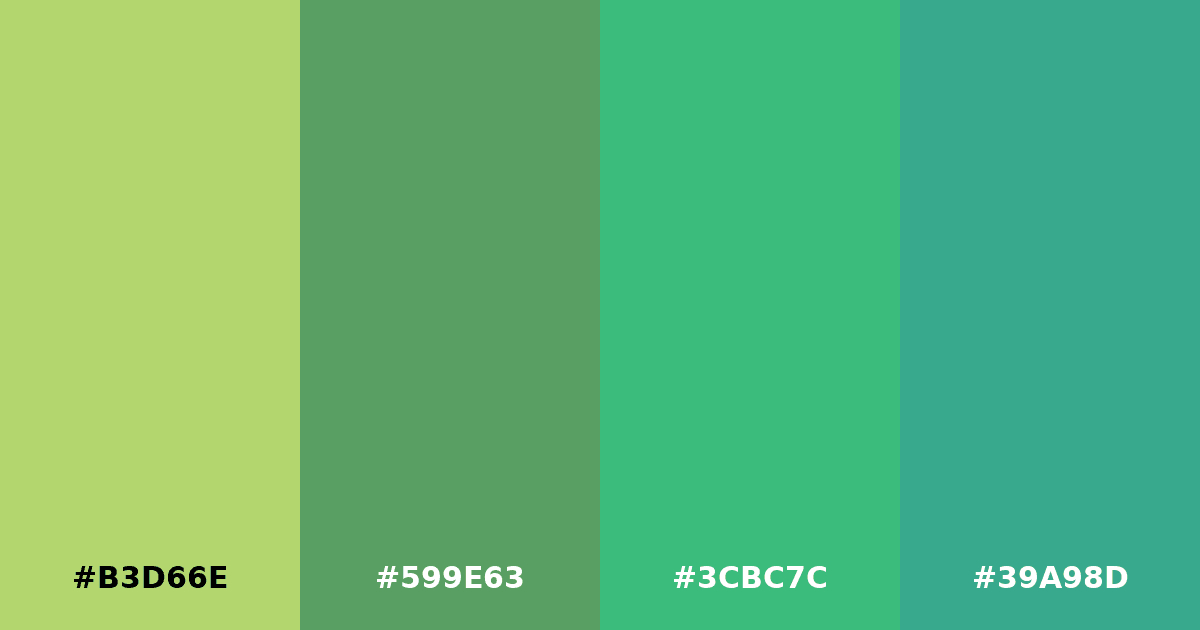 Color palette #B3D66E #599E63 #3CBC7C #39A98D