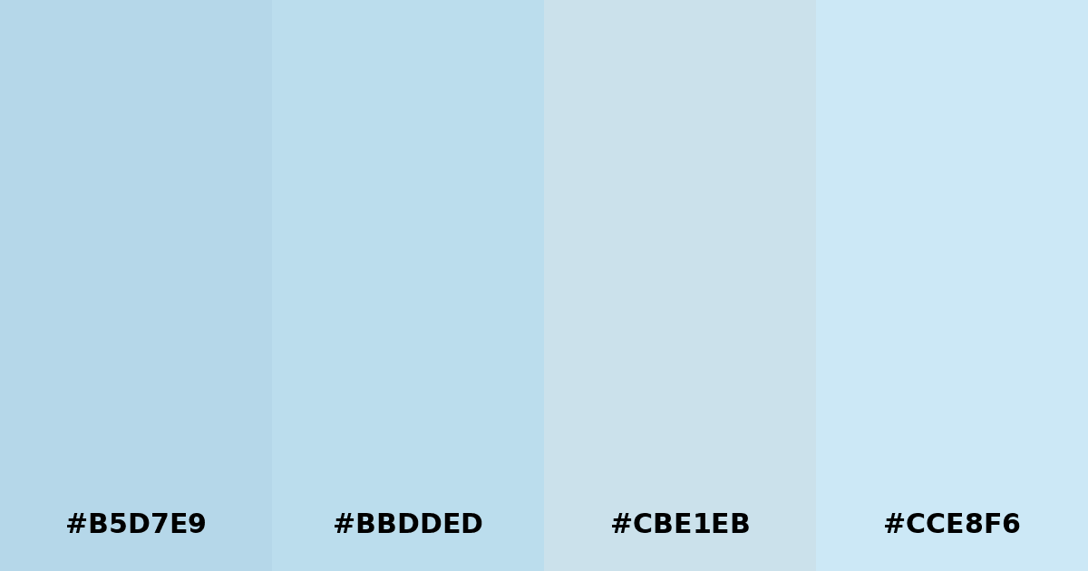 Color palette #B5D7E9 #BBDDED #CBE1EB #CCE8F6