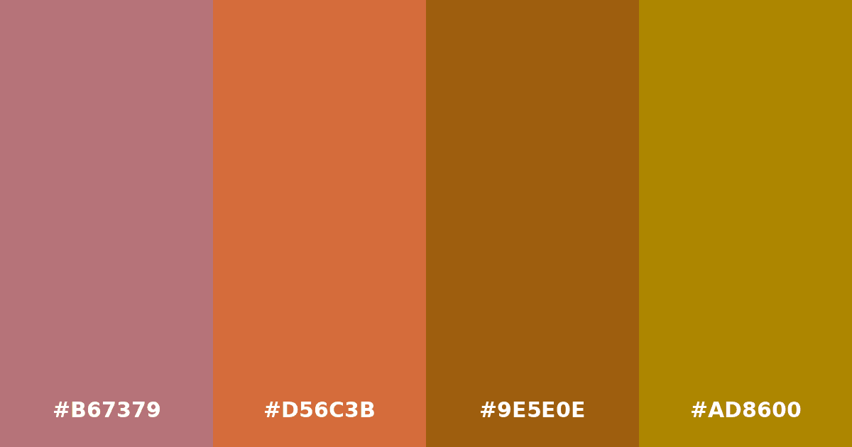 Color palette #B67379 #D56C3B #9E5E0E #AD8600