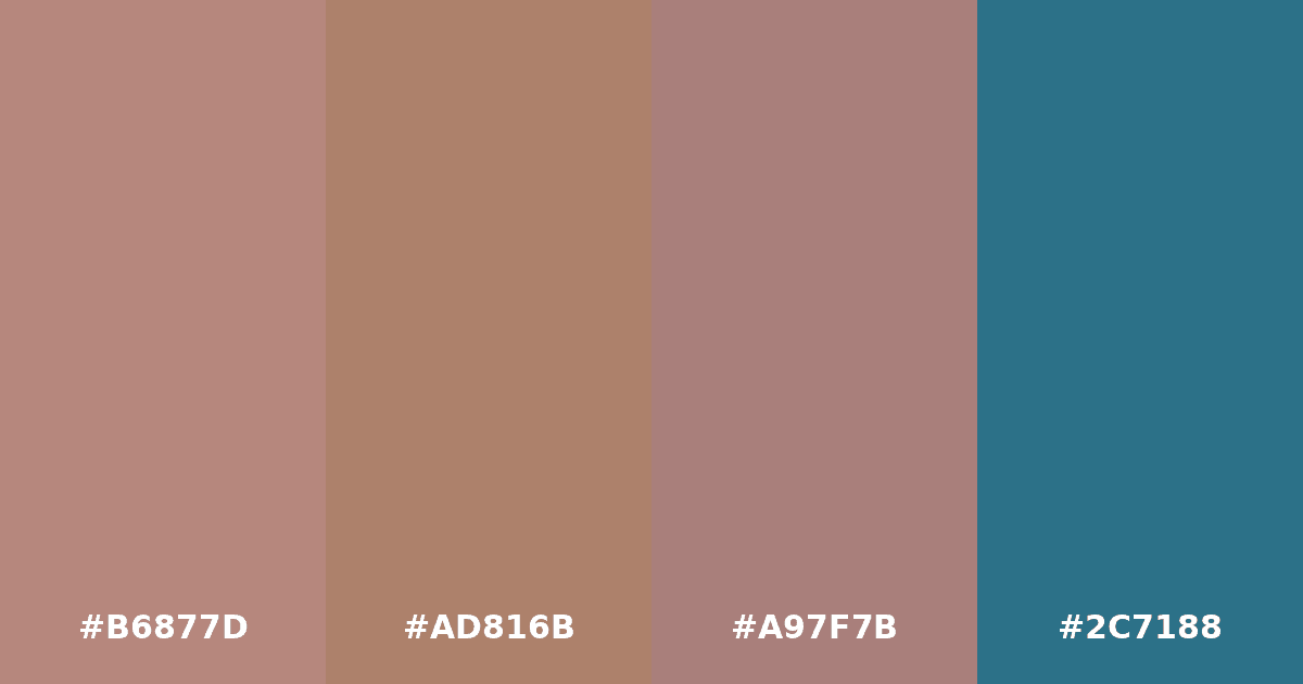 Color palette #B6877D #AD816B #A97F7B #2C7188