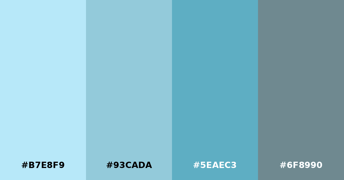 Color palette #B7E8F9 #93CADA #5EAEC3 #6F8990
