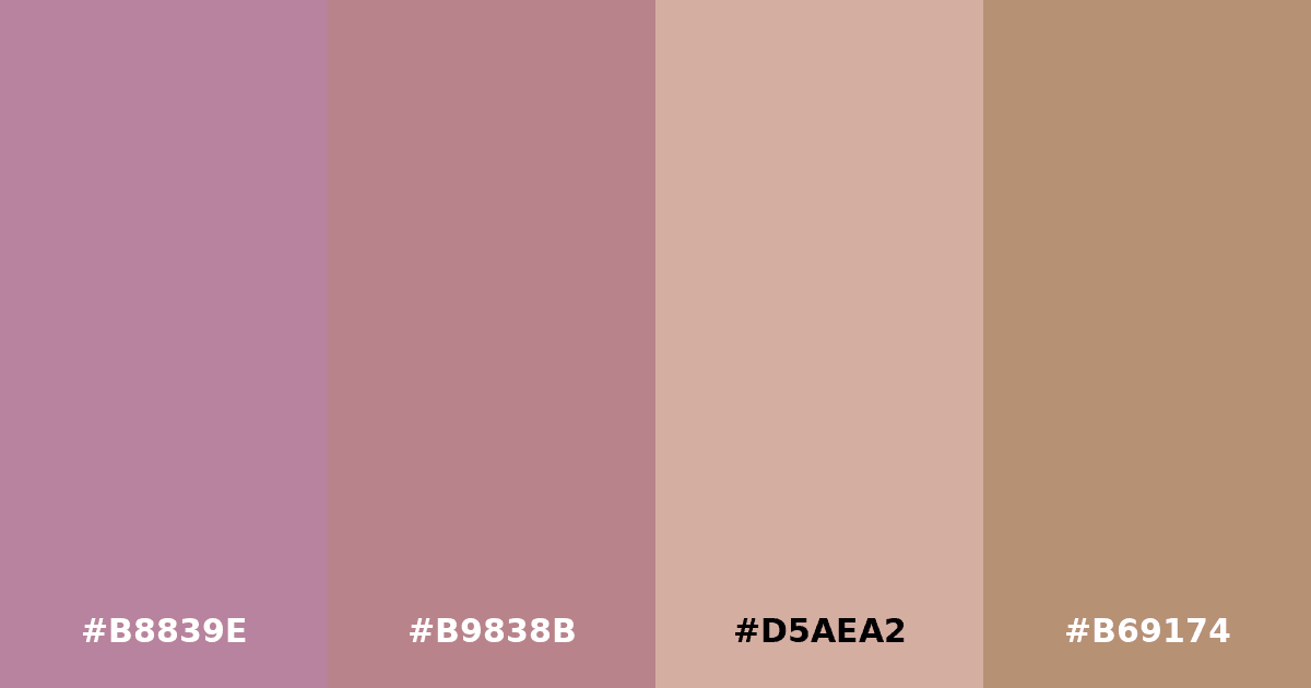 Color palette #B8839E #B9838B #D5AEA2 #B69174