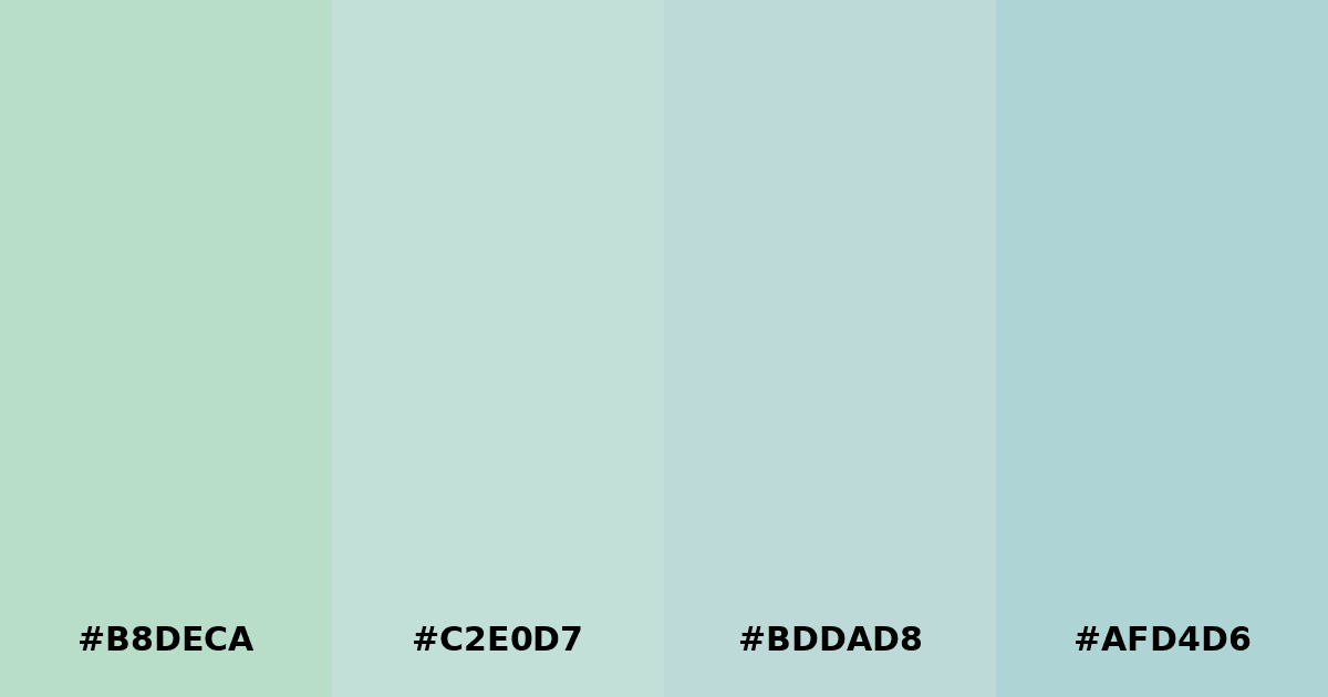 Color palette #B8DECA #C2E0D7 #BDDAD8 #AFD4D6
