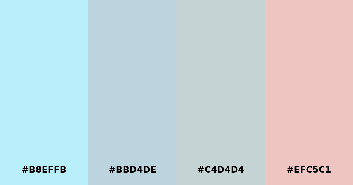 Color palette #B8EFFB #BBD4DE #C4D4D4 #EFC5C1
