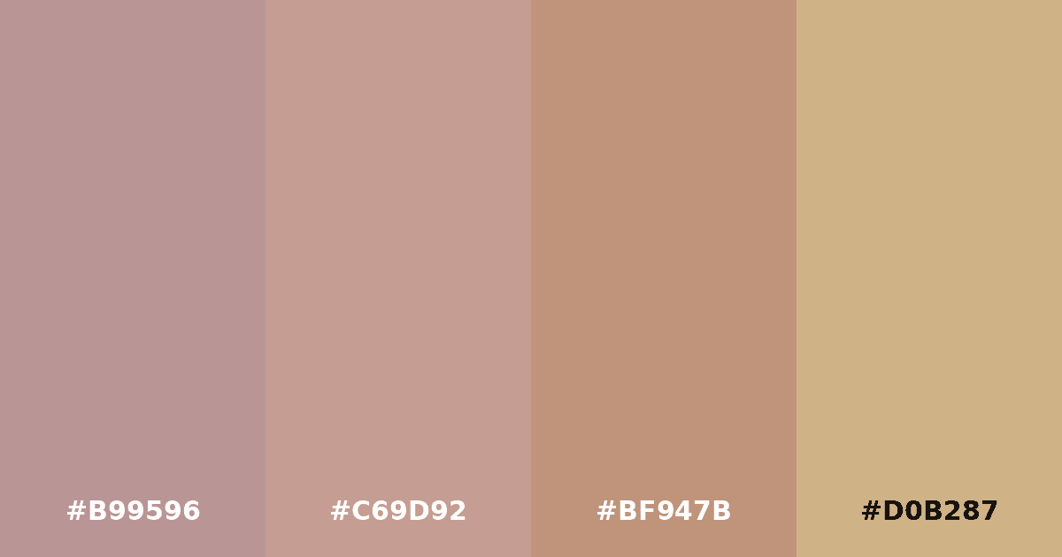 Color palette #B99596 #C69D92 #BF947B #D0B287
