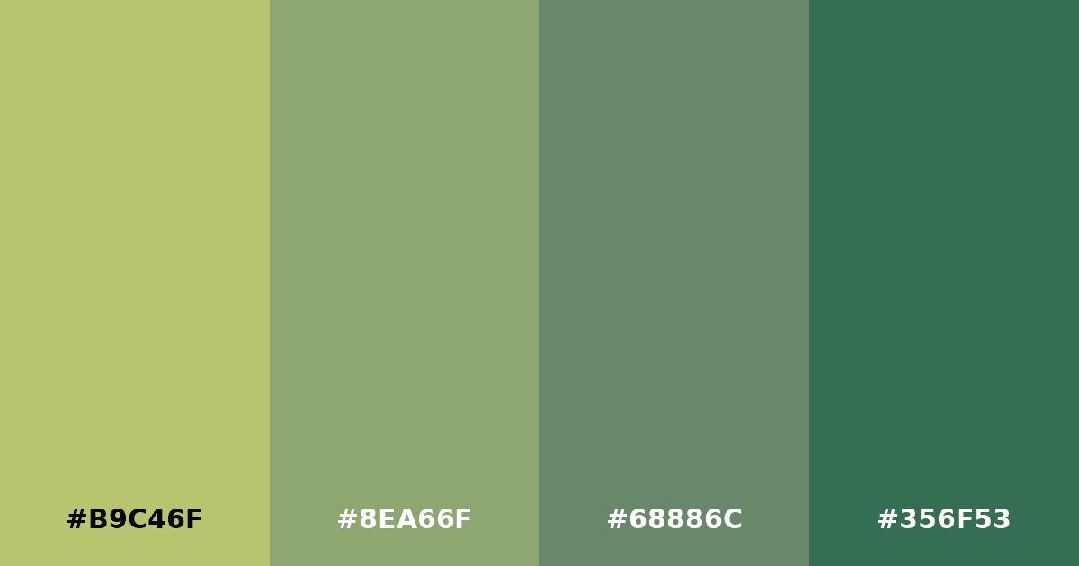Color palette #B9C46F #8EA66F #68886C #356F53
