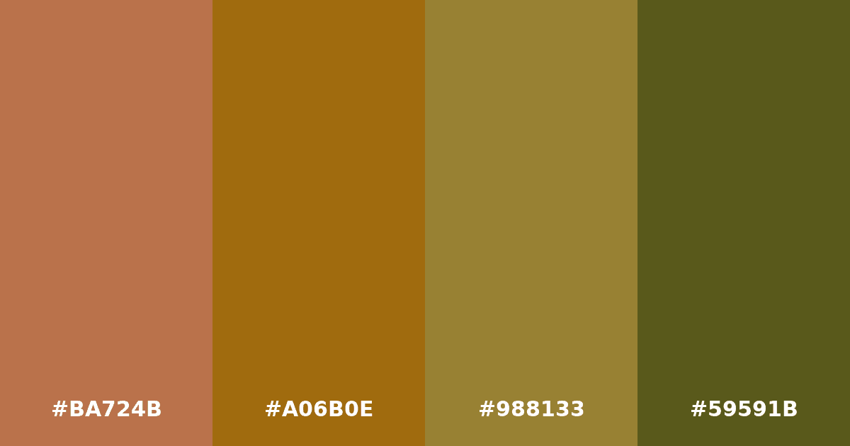 Color palette #BA724B #A06B0E #988133 #59591B