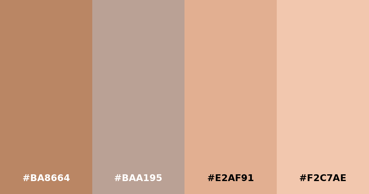 Color palette #BA8664 #BAA195 #E2AF91 #F2C7AE