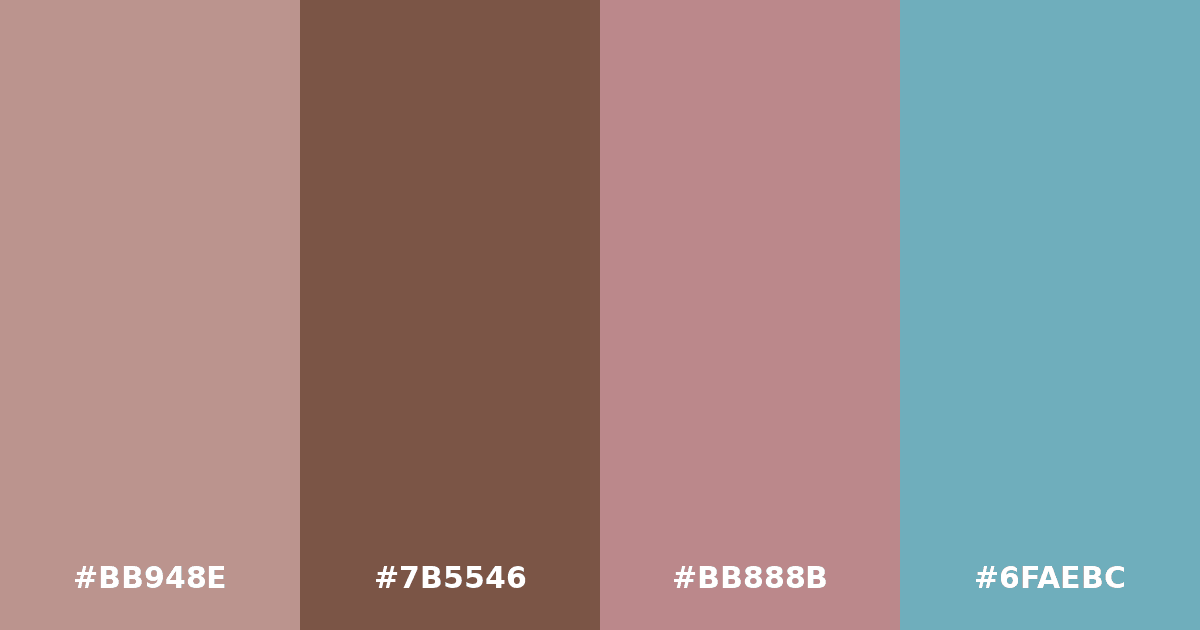 Color palette #BB948E #7B5546 #BB888B #6FAEBC