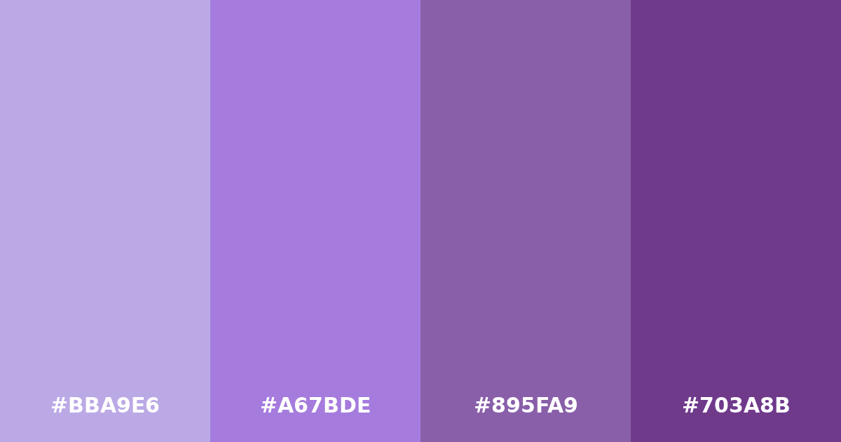Color palette #BBA9E6 #A67BDE #895FA9 #703A8B