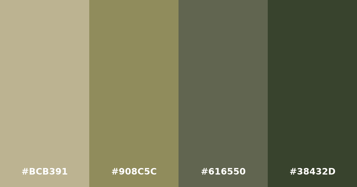 Color palette #BCB391 #908C5C #616550 #38432D