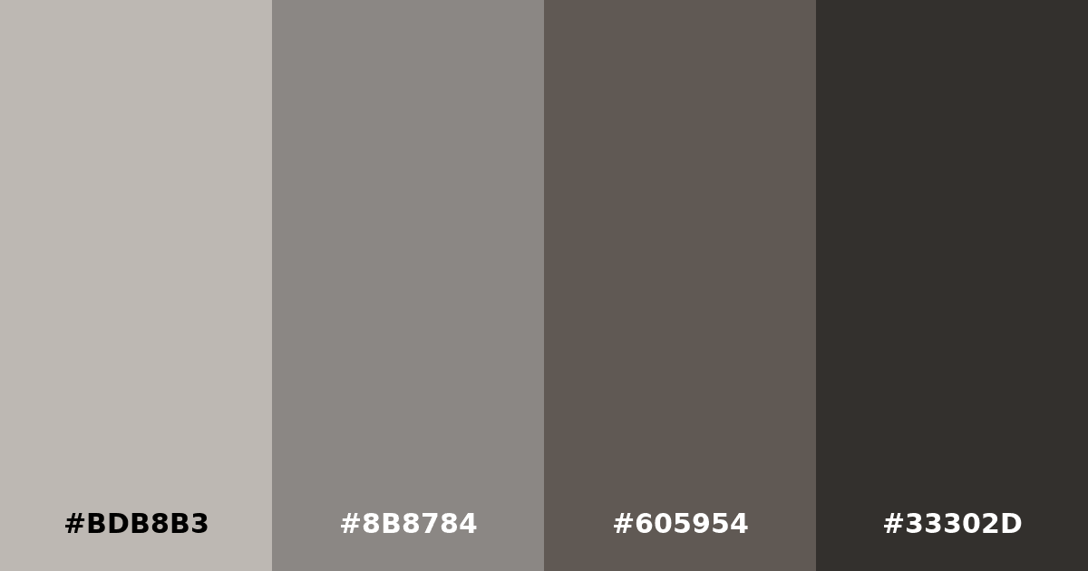 Color palette #BDB8B3 #8B8784 #605954 #33302D