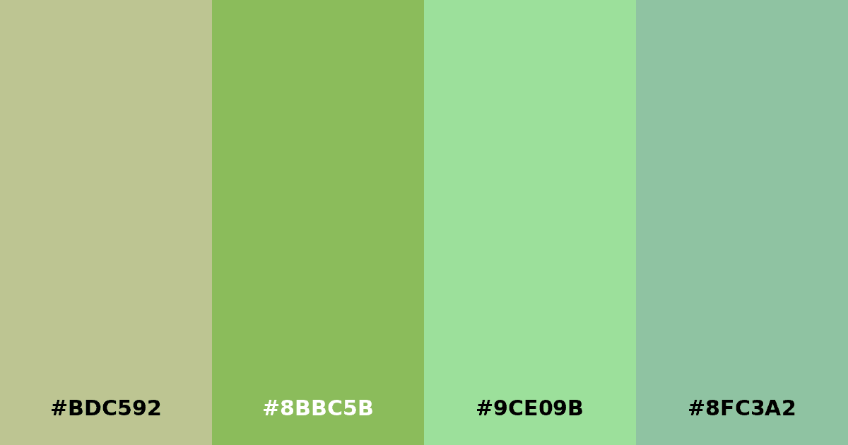 Color palette #BDC592 #8BBC5B #9CE09B #8FC3A2