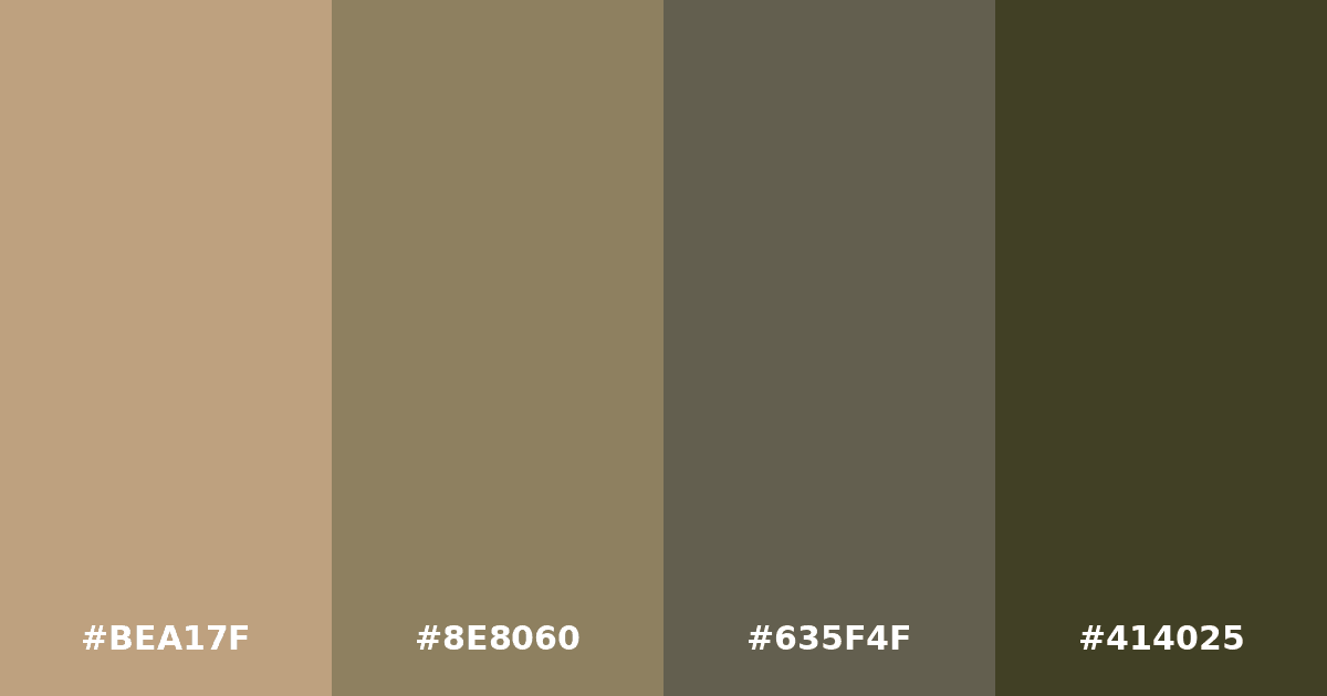 Color palette #BEA17F #8E8060 #635F4F #414025