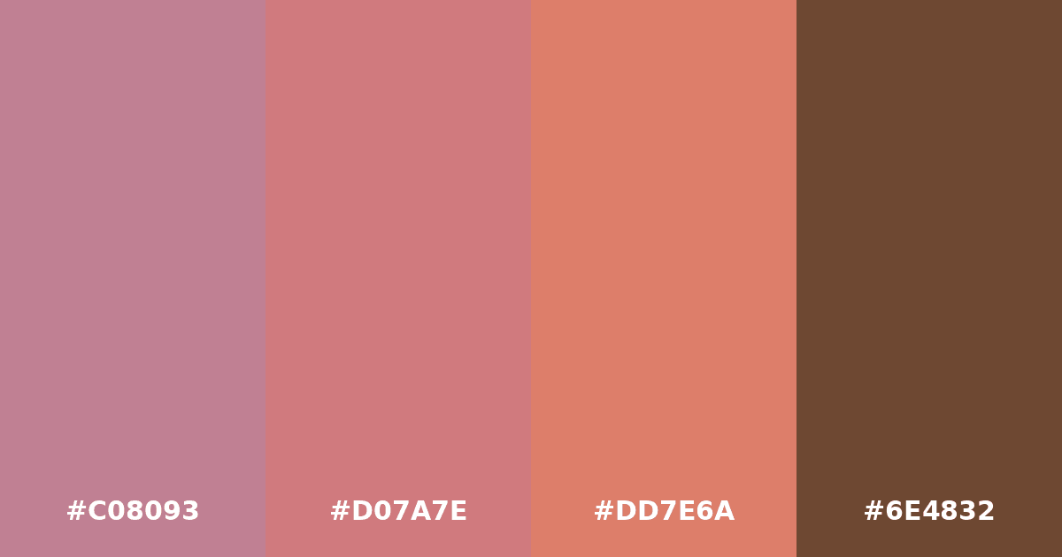 Color palette #C08093 #D07A7E #DD7E6A #6E4832