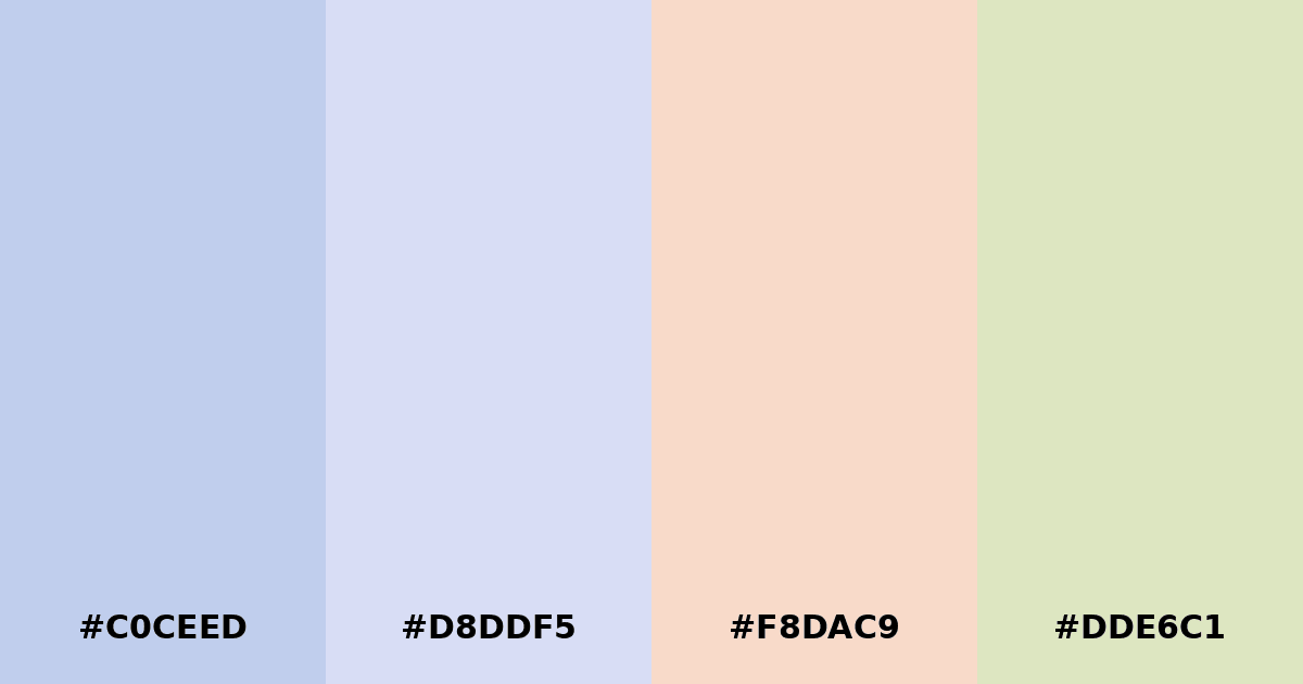 Color palette #C0CEED #D8DDF5 #F8DAC9 #DDE6C1