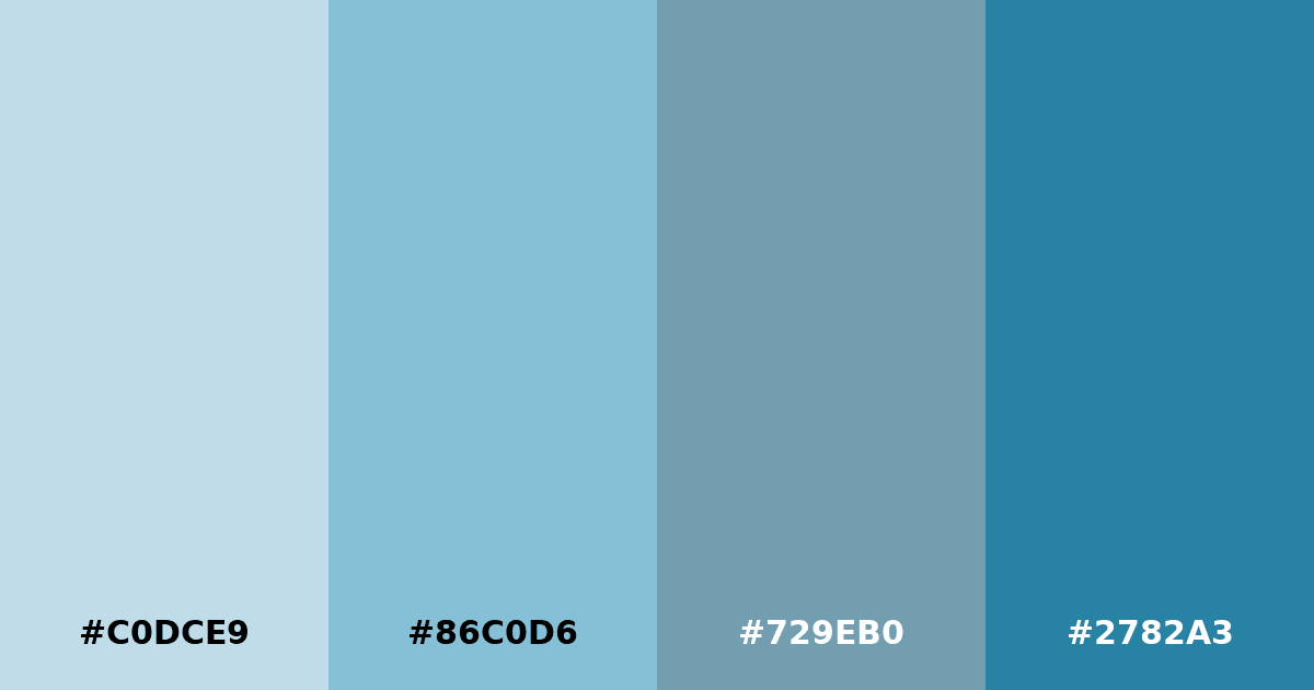 Color palette #C0DCE9 #86C0D6 #729EB0 #2782A3