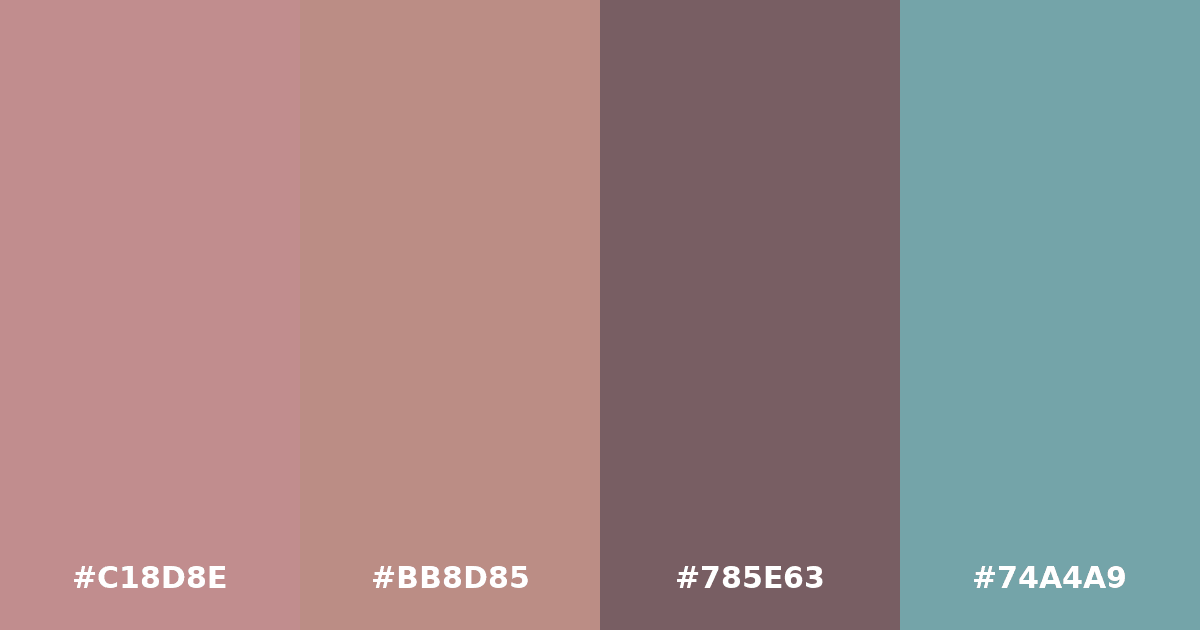 Color palette #C18D8E #BB8D85 #785E63 #74A4A9