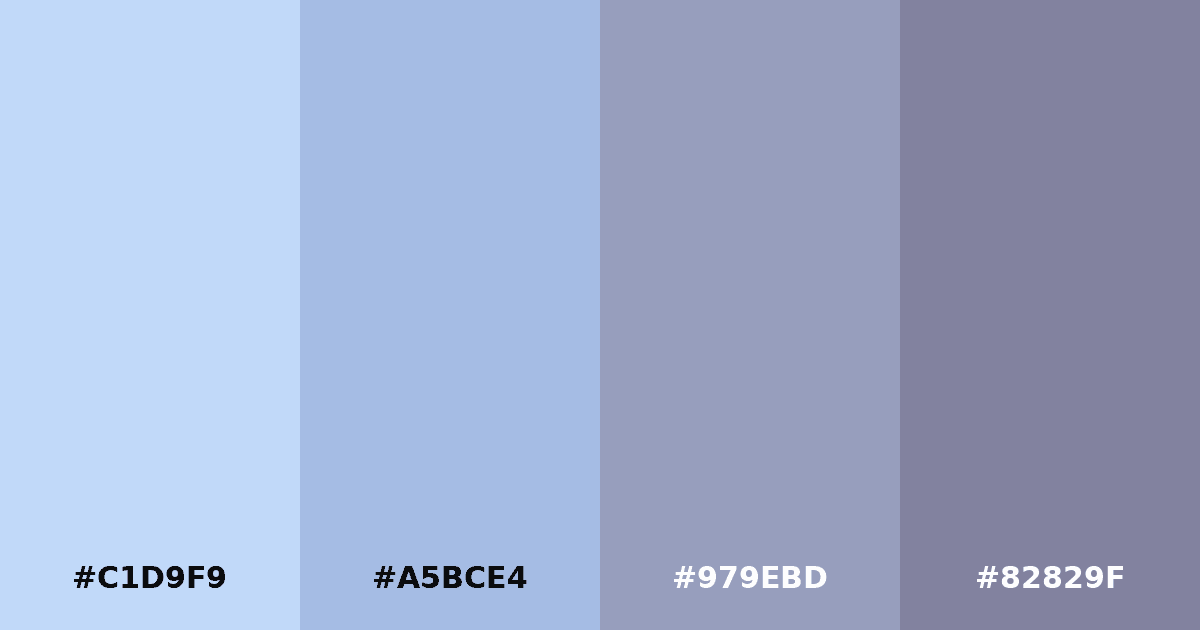 Color palette #C1D9F9 #A5BCE4 #979EBD #82829F