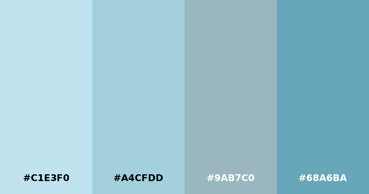 Color palette #C1E3F0 #A4CFDD #9AB7C0 #68A6BA