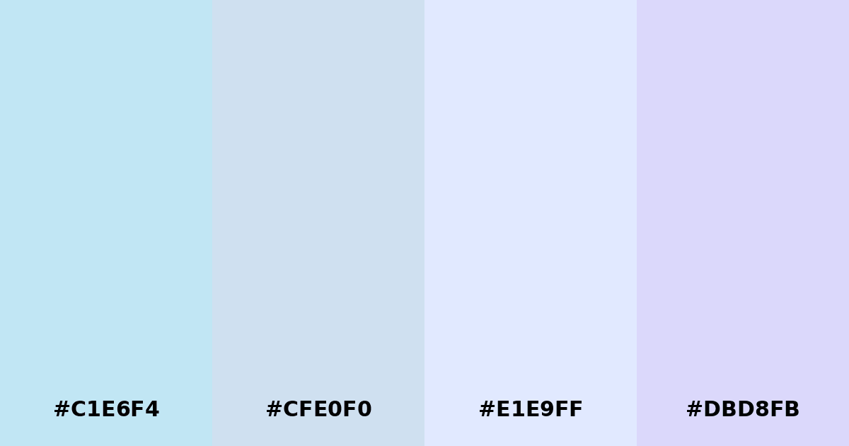 Color palette #C1E6F4 #CFE0F0 #E1E9FF #DBD8FB