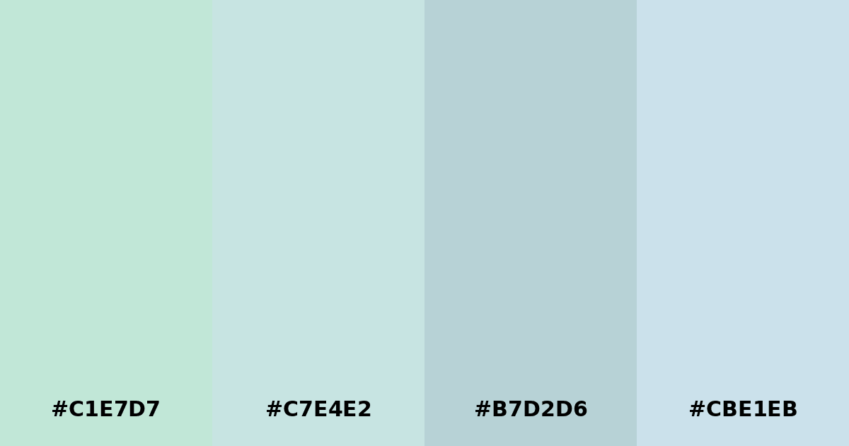 Color palette #C1E7D7 #C7E4E2 #B7D2D6 #CBE1EB