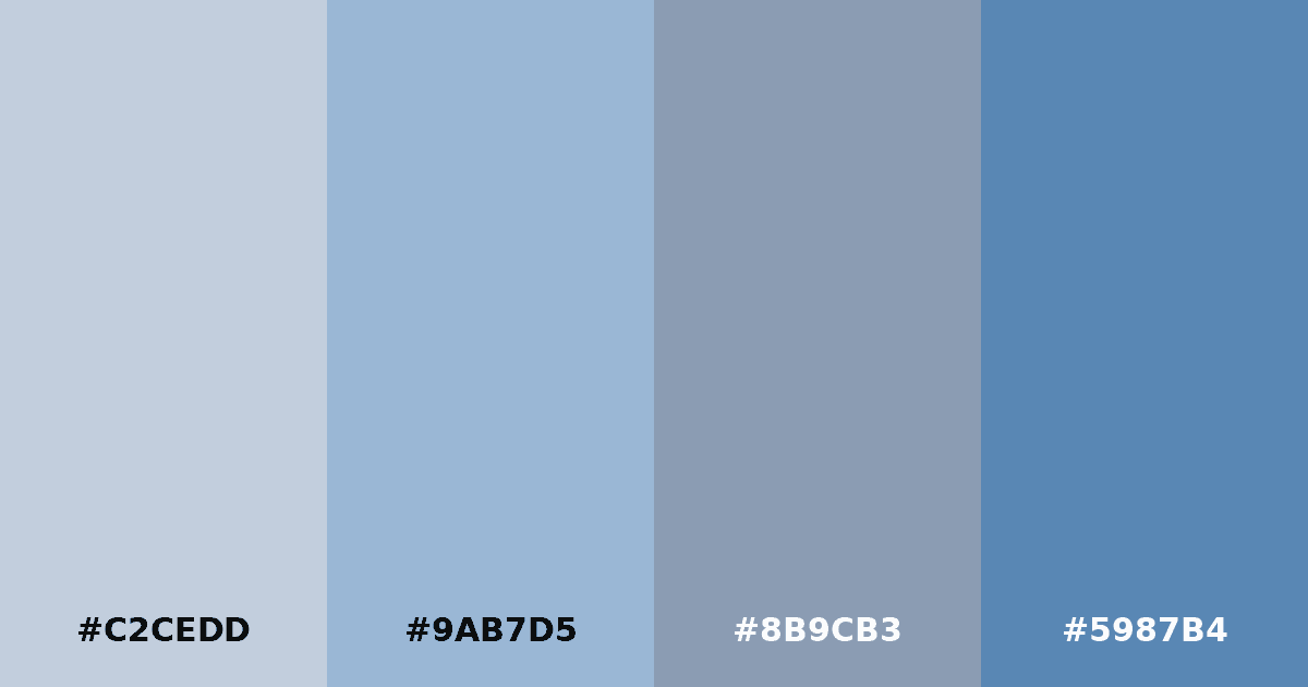 Color palette #C2CEDD #9AB7D5 #8B9CB3 #5987B4