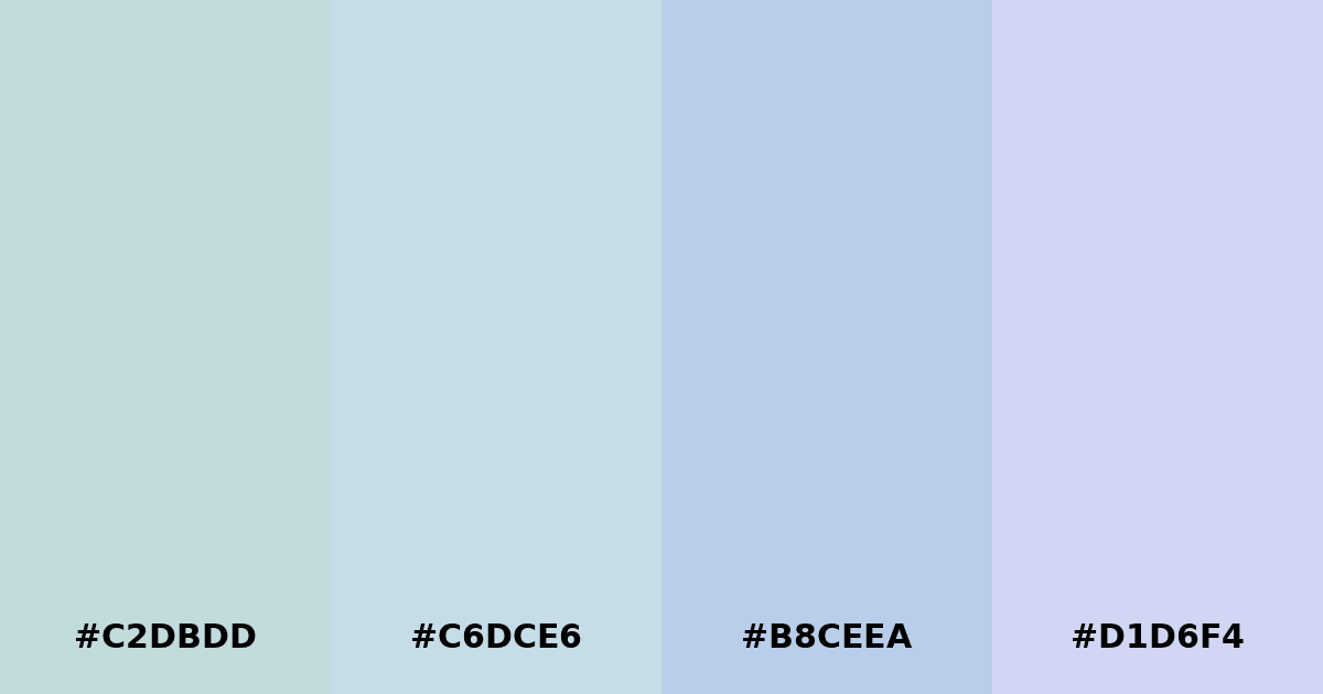 Color palette #C2DBDD #C6DCE6 #B8CEEA #D1D6F4
