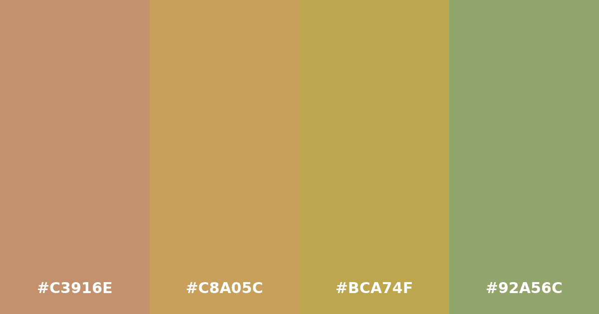 Color palette #C3916E #C8A05C #BCA74F #92A56C