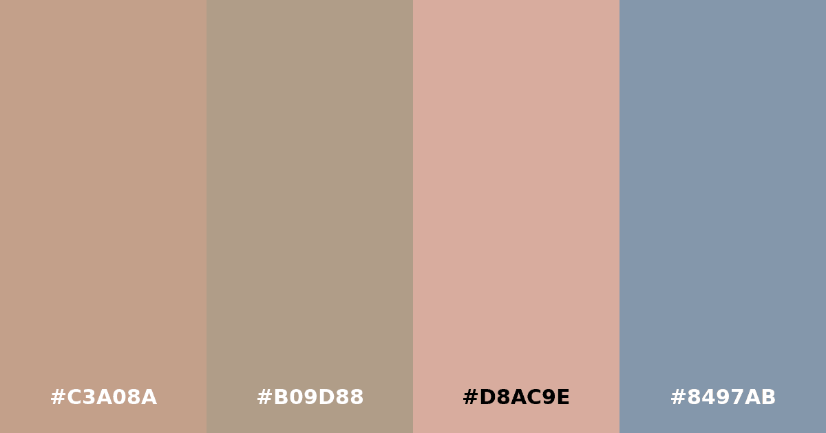 Color palette #C3A08A #B09D88 #D8AC9E #8497AB