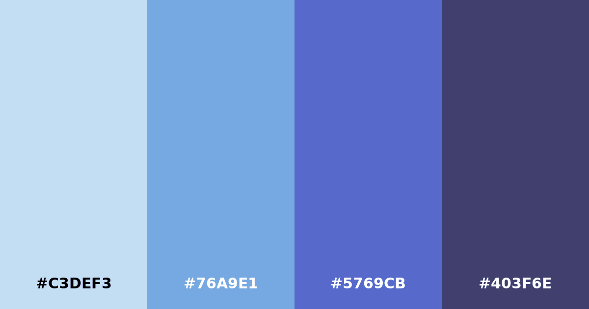 Color palette #C3DEF3 #76A9E1 #5769CB #403F6E