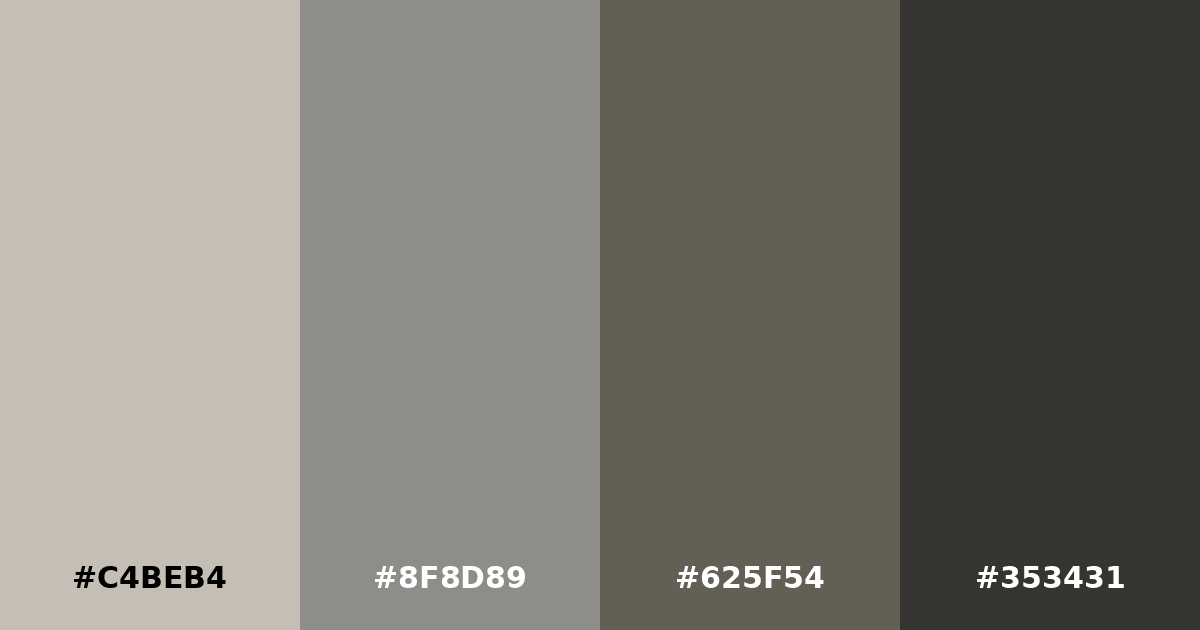 Color palette #C4BEB4 #8F8D89 #625F54 #353431
