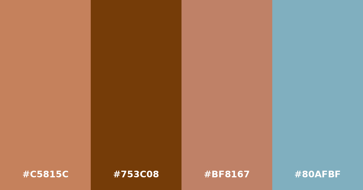Color palette #C5815C #753C08 #BF8167 #80AFBF