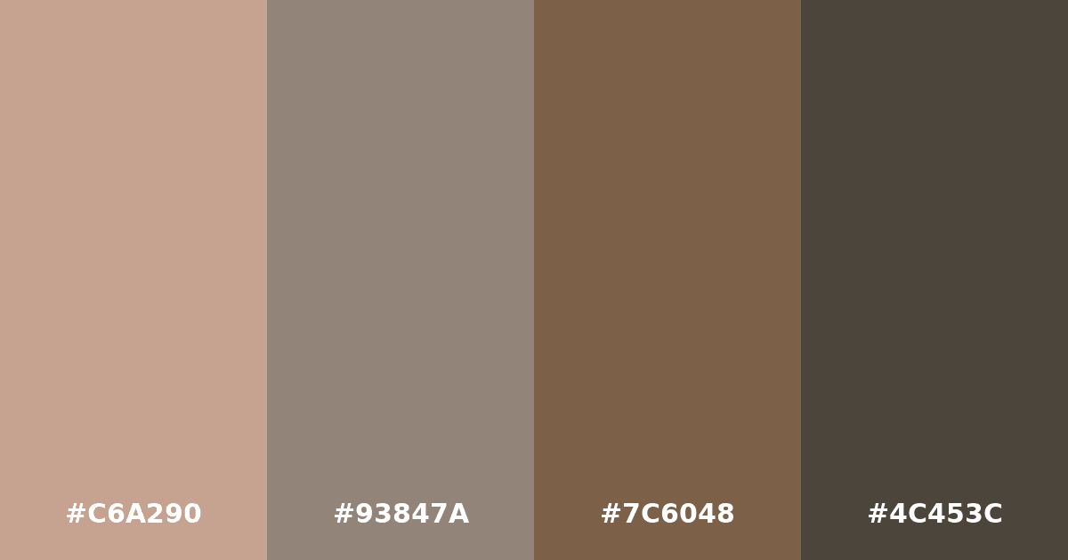Color palette #C6A290 #93847A #7C6048 #4C453C