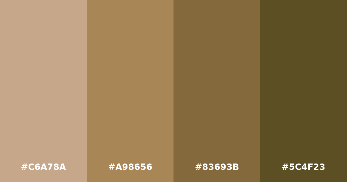 Color palette #C6A78A #A98656 #83693B #5C4F23