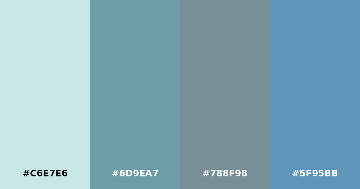 Color palette #C6E7E6 #6D9EA7 #788F98 #5F95BB