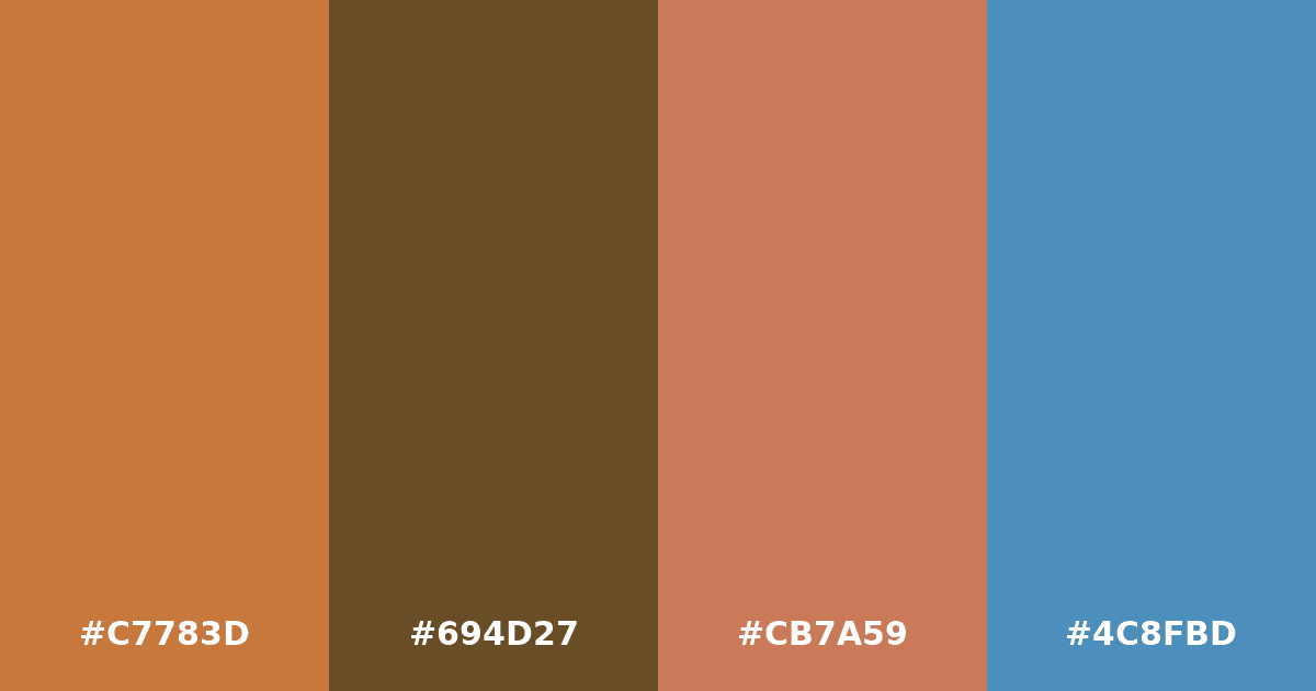 Color palette #C7783D #694D27 #CB7A59 #4C8FBD