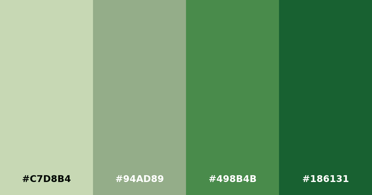 Color palette #C7D8B4 #94AD89 #498B4B #186131