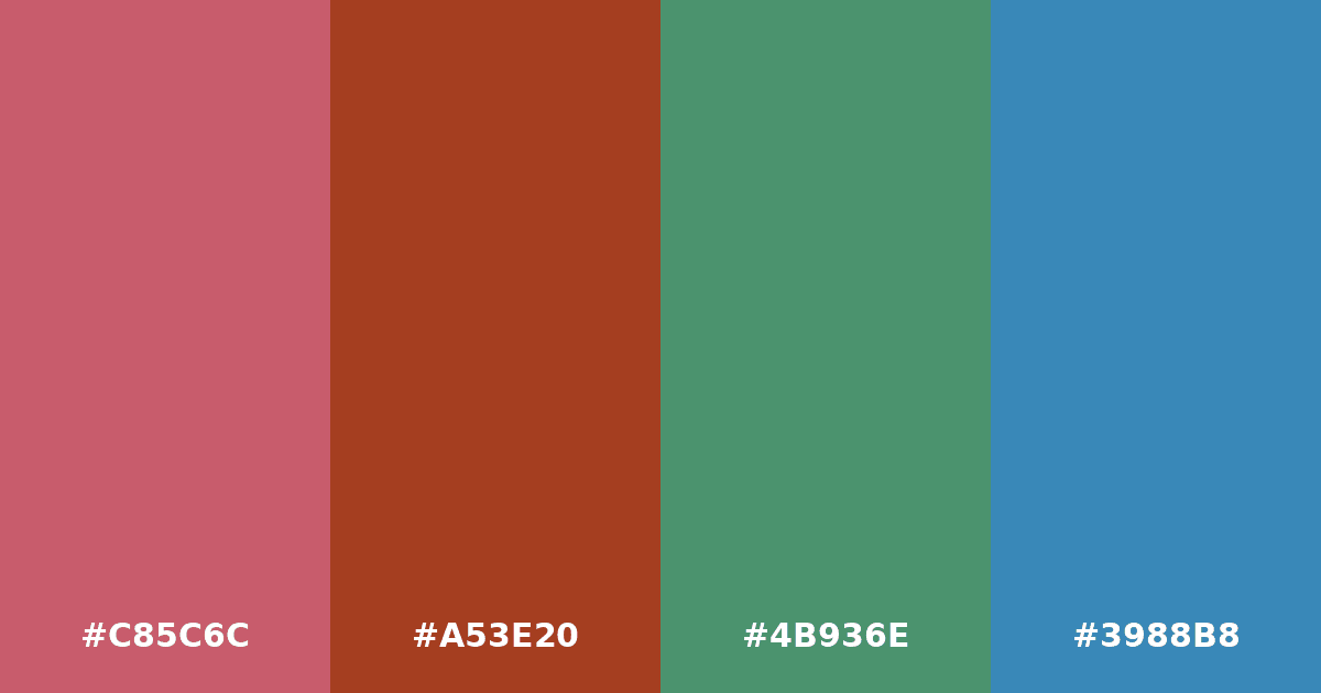 Color palette #C85C6C #A53E20 #4B936E #3988B8